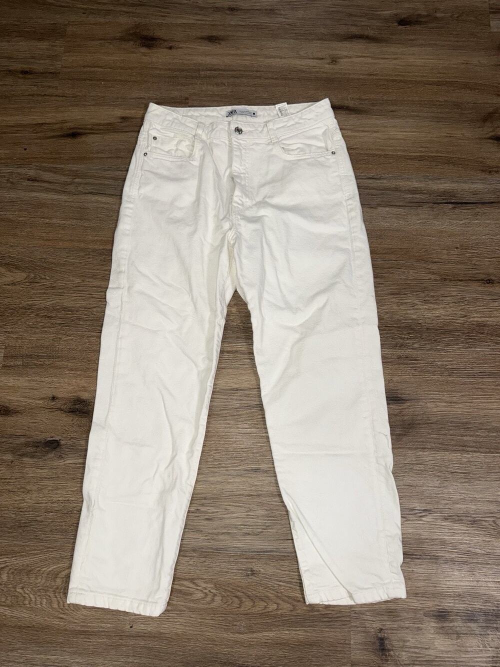 ZARA Off White Denim Mom Jeans Women's Size 10 High Rise Straight Leg Pants Cut